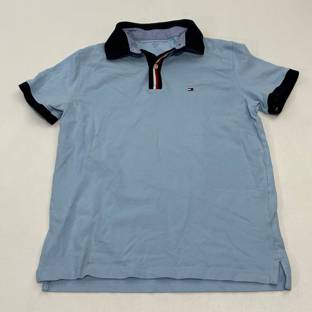 Tommy‎ Hilfiger Polo Shirt Light Blue With Navy Made In Egypt, Size Small